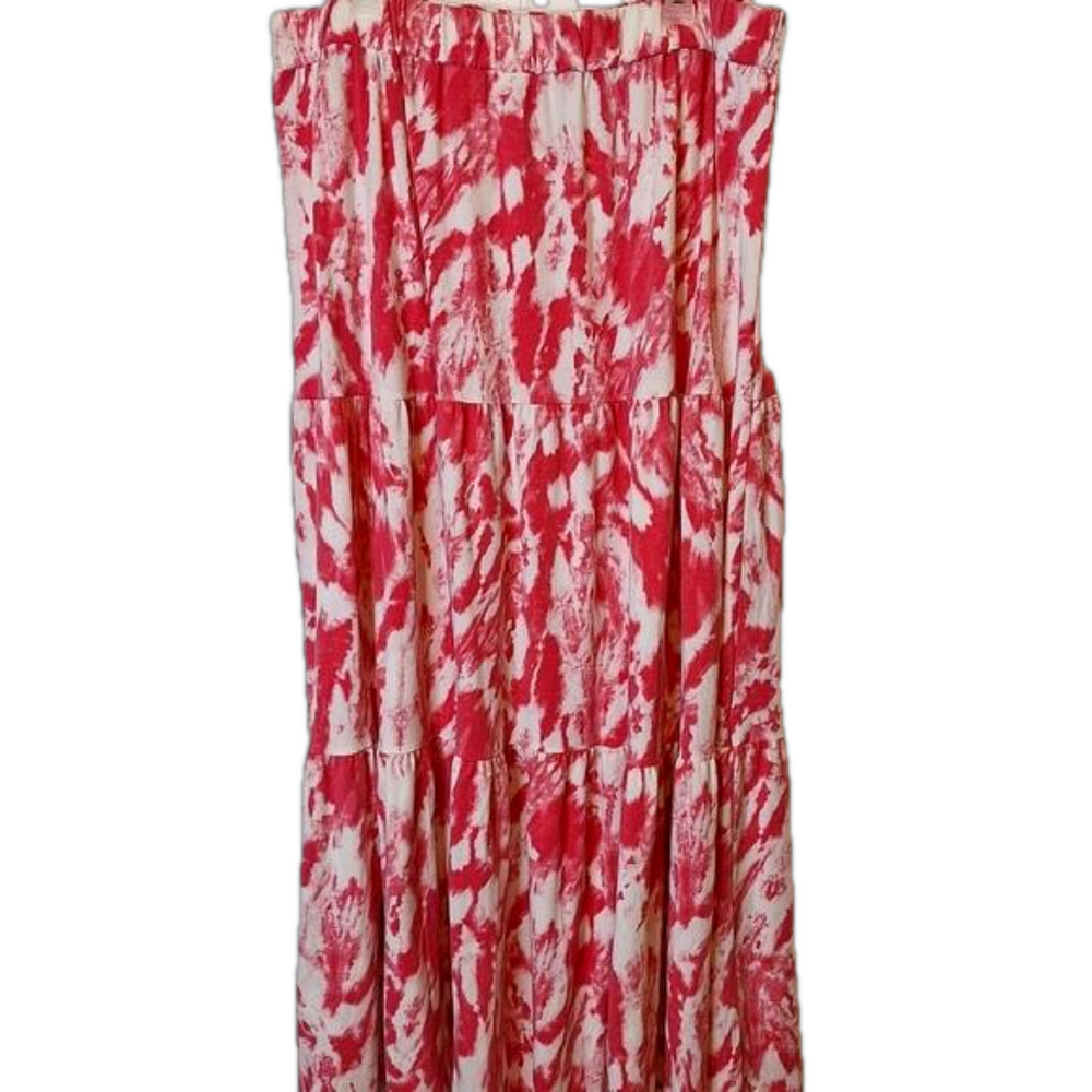 LuLaRoe Womens Size 3XL Maxi Skirt Pink Tie Dye Pull on Tiered Stretch Knit
